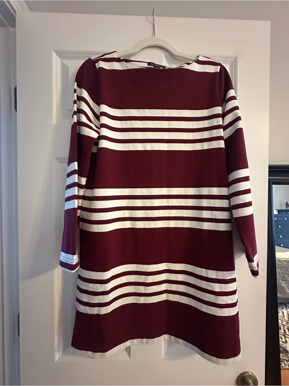 J. Crew (NWOT) Burgundy and White Long Sleeve Striped Dress